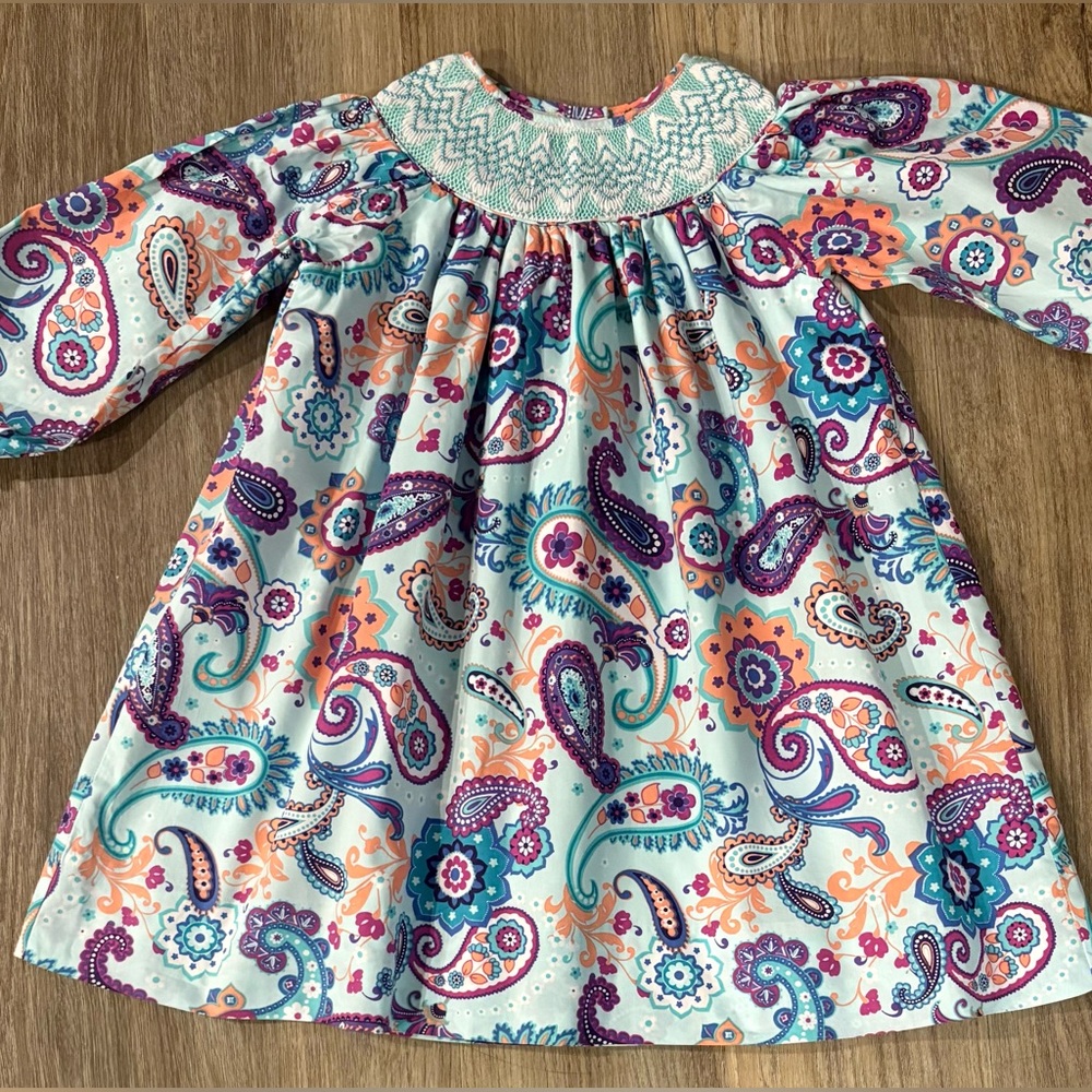 Marmellata Smocked Paisley Long Sleeve Dress-size 3T
